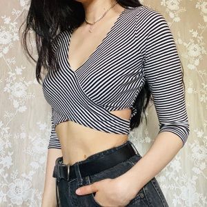 Black and White Striped Hollister Crop Top